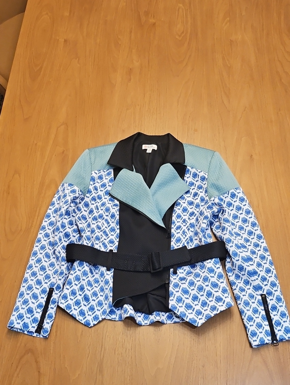 Peter Pilotto Blue, Mint & Black Geometric Belted Blazer